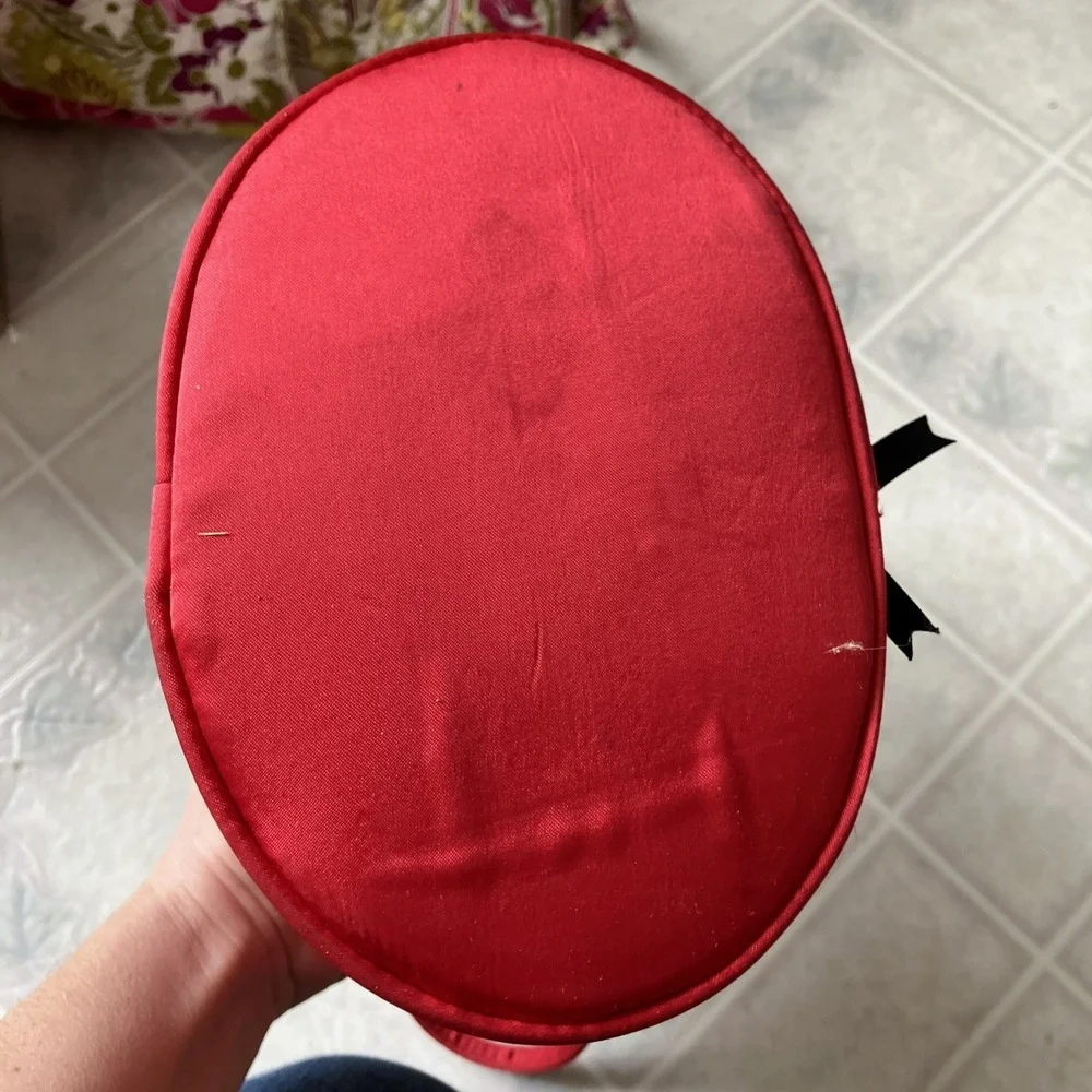 Vintage Red Corset Purse Red hat Society queen label Black Bow Embellished